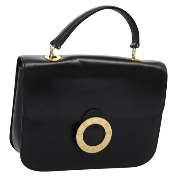 CELINE Hand Bag Leather Black Gold Auth mr1085 - Picture 1 of 16
